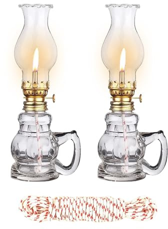 2PCS Chamber Oil Lamp Glass Kerosene Oil Lamps, Vintage Oil Lamps for Indoor, Home Lighting Hurricane Lamp Clear Kerosene Lamp Lantern, Oil Lantern for Tabletop Decor