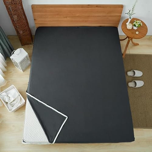 Boden-Futon-Matratzenbezug mit Reißverschluss, einfarbig, vollständig, waschbar, staubdicht, abnehmbar für Japanische Tatami-Bodenmatratze (Dunkelgrau, 90x200)