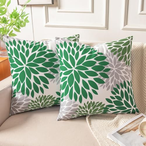 Miuyunya Housses de Coussin Canapé Vert Sauge Floral 45x45 Housse Coussin Velours Décoratif Moderne Dahlia Motif Taie d'oreiller Decoration pour Chambre Sofa Salon Ferme Chaise Maison Lot de 2