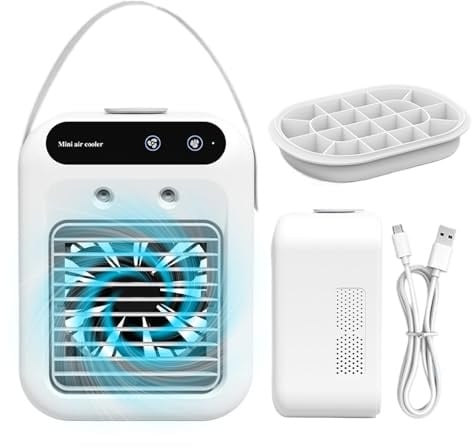 Genérico Ventilateur de climatisation personnel, accessoire de bureau avec plateau à glace pour chambre, salon, appartement, cave et camping
