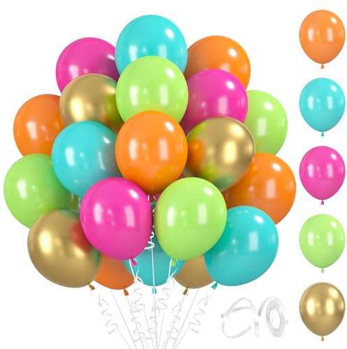 BlooMoo 60 Stück Luftballons Gemischte, 12 Zoll Latex Luftballons Orange Blau Grün, Gold Metallic Ballons, Helium Ballons für Geburtstag Hochzeit Party Dekoration