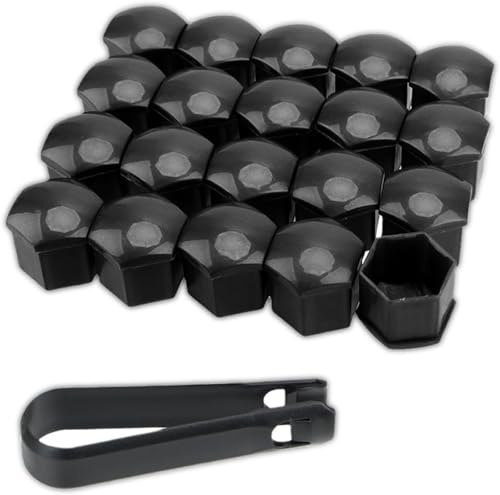 BRIOTA 20 Stück 17mm Radschraubenkappen, Schraubenabdeckung, Radmutter Kappe Universal, Radschrauben Abdeckung mit Demontagewerkzeug (Schwarz)