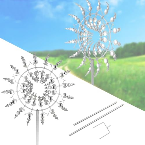 3D Metall-Windmühle, 30cm Einzigartige und Magische Kinetisches Windspiel mit Metall-Gartenpfahl für Außenterrassen Für Patio Rasen & Garten Dekoration Ornament
