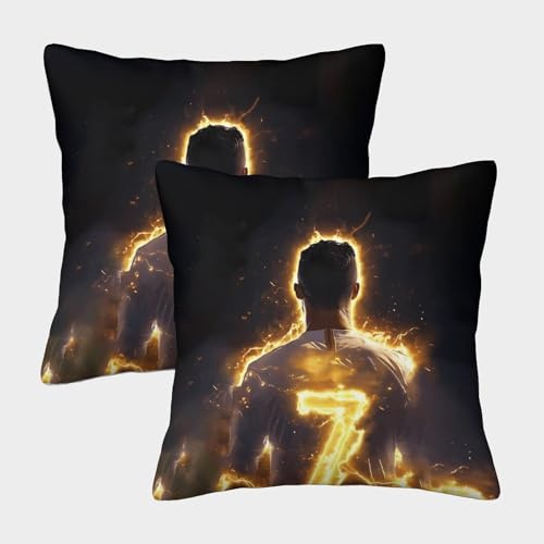 NGGADIWEG Fußballspieler, Nummer 7, Flamme Outdoor Kissen Vintage Dekokissen Zierkissen 2er Set ﻿für Wohnzimmer Kinder Büro 50x50cm