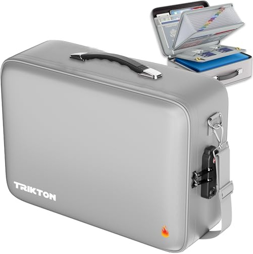 TRIKTON Hartschalenkoffer XXL (43,2 x 33 x 15,2 cm), feuerfeste Dokumentenbox mit Schloss (TSA-akzeptiert), Akkordeon-Akten-Organizer in Rechtsgröße, wasserabweisend, Hartschale, Schultergurt, passend