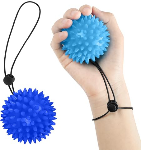 AOOWU Pelota Antiestres Adultos Mano, 2 Piezas Pelota Ejercitadora de Mano con Cordón Ajustable, 2 Niveles Pelota Terapia Mano Ejercitador Dedos para Rehabilitación, Antiestrés, Masaje Fuerza Agarre