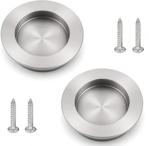 JOVIA Set of 2 Recessed Door Handles, Stainless Steel Concealed Finger Pulls, Satin Brushed Cabinet Handles, Suitable for Cabinets, Wardrobes, Drawers, and Sliding Barn Doors, Silver