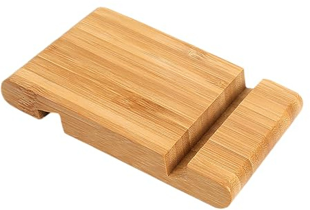 wellrun Portable Bamboo Mobile Phone Stand for Desktop,Double Groove Natural Wooden Tablet Holder,Desk Cell Phone Stand for iPad,All Smartphones
