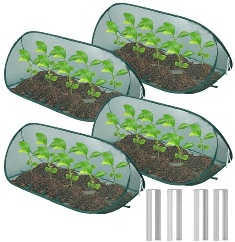 Pflanzenabdeckung – 100 x 40 x 40 cm Pop-Up-Netz-Gartenabdeckung | Vogel-Insekten-Barriere-Reihenzelte | Faltbarer Schutzpflanzer mit 16 Heringen | Tiersicherer Pflanzenschutz für Hochbeete