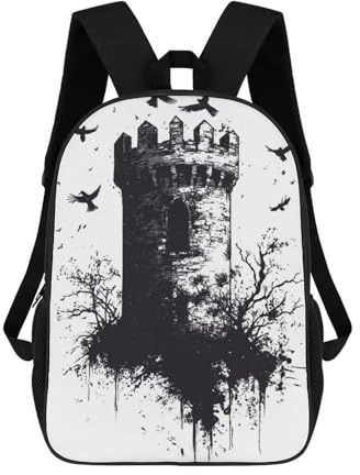 sinyumoney Gothic Tower with Crows Schulrucksack, Reiserucksack, College-Rucksack Für Männer, Frauen Und Teenager 17inch
