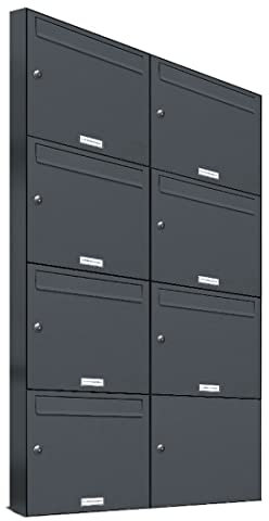 AL Briefkastensysteme 7er Briefkastenanlage Anthrazit Grau RAL 7016, Premium Briefkasten DIN A4, 7 Fach Postkasten modern Aufputz