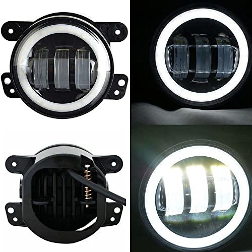 SXMA 4 Zoll 30 Watt Runde H4 LED 10,2 cm Offroad Frontstoßstange Nebelscheinwerfer mit Angel Eye Halo Ring Lichter DRL Lampen HS023R für Wrangler JK (1 Para)