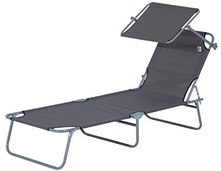 Outsunny Transat Bain de Soleil Pliable Chaise Longue Pliante Grand Confort Dossier Inclinable Multi-Positions et Pare-Soleil réglable Dim. 187L x 58l x 36H cm Gris