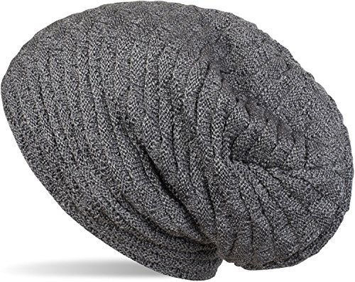 styleBREAKER Strick Beanie Wellen Muster Fleece Futter bis 58cm | Slouch Longbeanie. elastisch. Bundweite 24cm. Einheitsgröße. winterfest. weiche Haptik. wärmendes Inlay.
