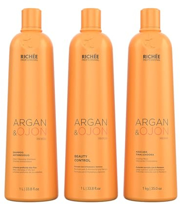 Richee Professional | Argan & Ojon Haarpflege Set | Professionelle Behandlung | 3-teilig, 1000ml Shampoo, 1000ml Beauty Control, 1000gr Maske