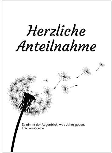 Einladungskarten Manufaktur Hamburg 4 x Beileidskarte mit Umschlag/Motiv Pusteblume dezent - Herzliche Teilnahme/Beerdigung, Trauer, Sterbefall, Tod/Anteilnahme/Beileid Karte