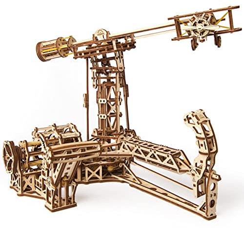 UGEARS 70053 3D Aviator Wooden Puzzle Aeroplane Helicopter Tower Model Making Set Thinking Game DIY Puzzle Educational Toy Environmentally Friendly Adult and Children Wooden Model Kit Beige