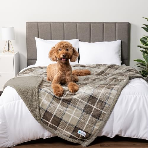 PetAmi Wasserdichte Hundedecke für mittelgroße und große Hunde, Welpen, Katzen, Überwurf für Couch, auslaufsicherer Schutz, Sherpa-Fleece, wendbar, weich, waschbar, 203 x 152 cm, kariert, Taupe