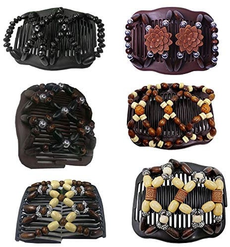6 Stück Afrikanische Haarspange Haarkamm Magic Hair Comb,Magischer Kamm Butterfly Stretch Haarklammer Elastisch Dehnbar Perlen Beads,DIY Doppel Clips Haarklammer Haarspangen Haarkämme für Damen Frauen