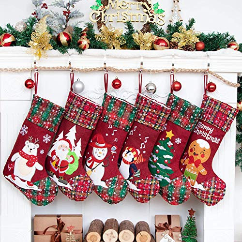 Beyond Your Thoughts Nikolausstrumpf Weihnachtsstrumpf zum Befüllen & Aufhängen, Nikolaussocke Weihnachtsdekoration für Kamin, Weihnachtsbaum, Wand, Treppe,Rot, 6er Set