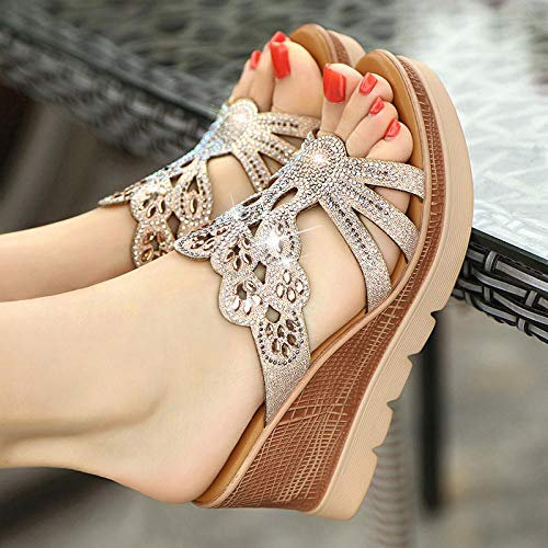 Nwarmsouth Homme Femme Sandales de Piscine et Plage,Pantoufles à talons hauts, sandales antidérapantes à semelles épaisses et pantoufles-or_37,Chaussons de Douche Unisexe