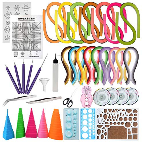 Woohome 33 Papier Streifen Quilling Werkzeug Set, Papier Quilling Set mit 16 Farben 1600 Streifen Quilling Papier und 12 Quilling Werkzeuge für Kunsthandwerk, Inneneinrichtung