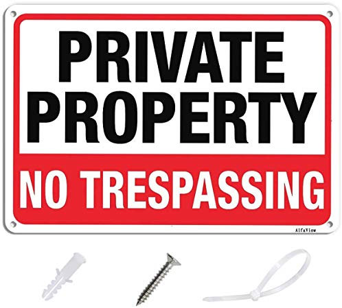 AlfaView Achtung Videoüberwachung Schild (25.4x17.8cm) Schild aus Aluminium Private Property No Trespassing UV-Schutz Wetterfest Videoüberwacht Schilder (1)