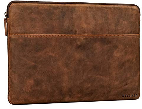STILORD 'Murphy' Laptoptasche 15.6 Zoll Leder Vintage Sleeve ideal als MacBooktasche 16 Zoll Laptop Hülle 15 Zoll Notebook Tasche Schutzhülle Dokumentenmappe, Farbe:aneto - braun