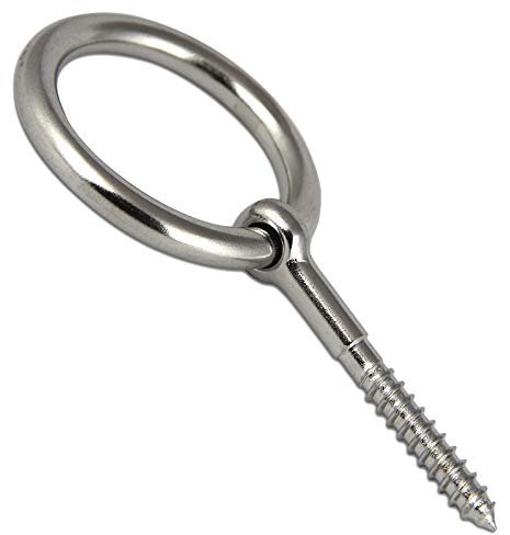 PROTECH 1 Stück Holzschraube mit Ring 10x100mm A4 rostfreier Edelstahl Ösenschraube mit Holzgewinde V4A Ringschraube Augenschraube Schraubösen Augbolzen