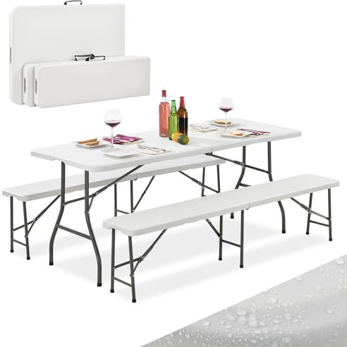 Juskys Bierzeltgarnitur Bayreuth 3-teilig & klappbar - 180 x 70 x 74 cm - 2 Bierbänke & Biertisch - Gartenmöbel Set Festzeltgarnitur Sitzgarnitur Camping