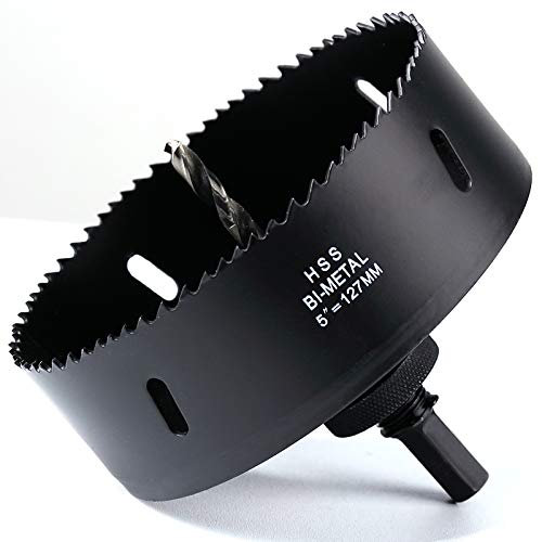 Lochsäge 127mm, Schnellarbeitsstahl HSS M42 Bi-Metall Lochsäge, Lochfräser mit Sechskant-Schaft und Bohrer für Holz, Trockenbau und Metallblech,1 Stück Schwarz