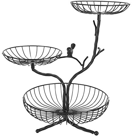 Cabilock Obstkorb mit Bananenhaken 3 Etagen Früchtekorb Eisen Obstteller Dekoschale Bananenhalter Gemüsekorb Obstschale Obst Aufbewahrung DekoKorb Brotkorb für Gemüse Snack Küche Tischdeko