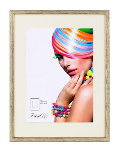 IDEAL TREND 3D Objektrahmen Bilderrahmen mit Passepartout & gehärtetem Glas Holz MDF Rahmen Foto Poster: Farbe: Silber-Antik | Format: 40x60