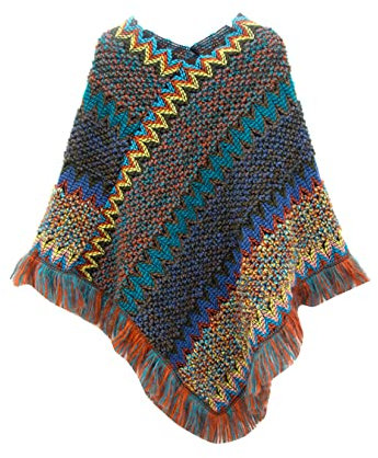 Knitted Shawls and Wraps for Ladies Retro Ethnic Style Cable Knit Dress Christmas Ponchos Dark Blue
