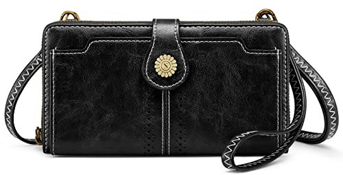 S-ZONE Damen Handy-Umhängetasche PU Leder RFID Blockierung Handytasche Geldbörse mit Kartenfächer Verstellbar Abnehmbar Schultergurt Passt Handy unter 6,7