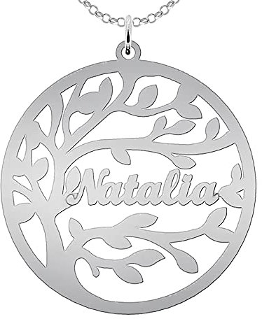 Collar Árbol de la Vida Personalizado - Hasta 4 Nombres - Colgante Familiar con Cadena - Regalo para Mamá o Abuela - Plata de Ley/Chapado en Oro - Joya con Nombres (1 Nombre, Arbol 1 Plata)