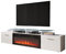 Mirjan24 Mobile TV con camino elettrico Rozion, fiamma LED realistica, con cristalli decorativi, camino elettrico con riscaldamento, TV Lowboard (bianco/bianco lucido, con illuminazione a LED)