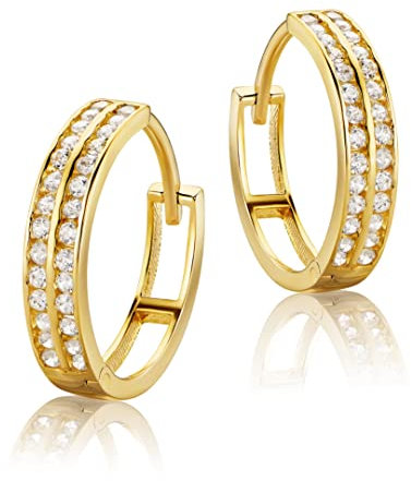 14 Karat 585 Gold Ohrringe Hochglanz Creolen mit Zirkonia Steinen - HLK-48