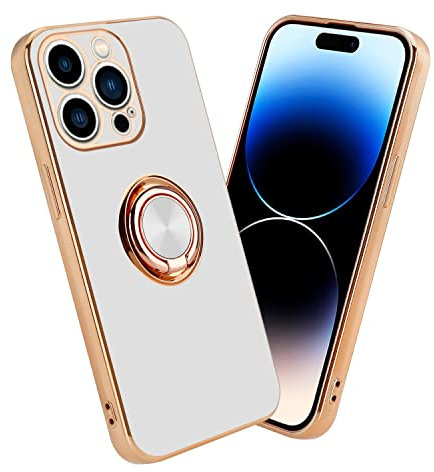 Cadorabo Hülle kompatibel mit Apple iPhone 14 PRO MAX Schutzhülle TPU Silikon Case mit Ring Design mit Kameraschutz Slim Kratzfest Gummi mit Rundumschutz Case Hülle für iPhone 14 PRO MAX in Weiß