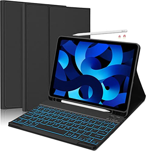 Vowor Tastiera per iPad Air 5 2022 / Air 4 2020 10.9 con Custodia, per iPad Pro 11 3a /2a /1a Gen, Tipo C Smart Cover con Tastiera per iPad Air 4/5 (Nero Retroilluminat)