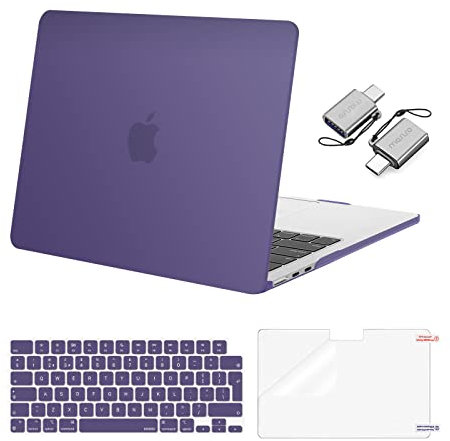 MOSISO Compatible with MacBook Air 13 inch Case M4 M3 M2 2025 2024 2023 2022 A3240 A3113 A2681, Hard Shell for MacBook Air 13.6 inch Case &Keyboard Cover&Screen Film&Type C Adapter, Imperial Purple