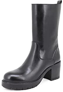 QUEEN HELENA Stivaletti di Pelle Stivali Bassi con Tacco Zip Laterale Plateau Donna S296 (Nero, Sistema Taglie Calzature EU, Adulto, Donna, Numero, Media, 39)