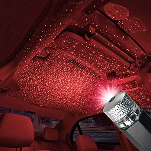 USB Star Projector Night Light, Adjustable Romantic LED Atmosphere Light for Car Ceiling, Bedroom, Party Interior Decor, Plug and Play (Red)