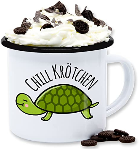 Emaille Tasse Blechtasse - Statement - Chill Krötchen Schildkröte - 300 ml - Weiß Schwarz - statements kröte tassen frohes neues jahr chillen kaffeetasse new year chiller kaffeebecher