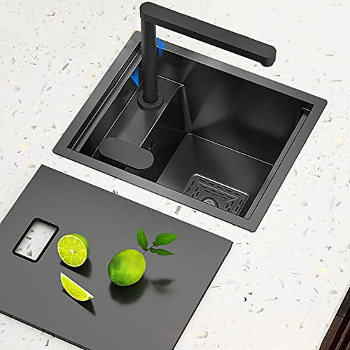 Lavello Da Bancone Da Bar Lavello Da Cucina Con Coperchio Lavello Da Bar Lavello A Scomparsa Con Rubinetto Di Sollevamento Lavello Singolo Invisibile A Isola Centrale ( Color : Black , S : 40*44*22cm