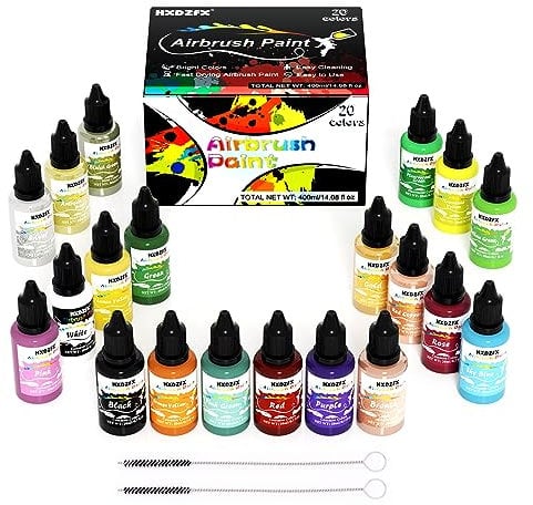 HXDZFX Airbrush Paint Set - 20 Colors × 20ml Quick Dry Air Brush Paints Sets, Water Based Waterproof Acrylic Airbrush Paints Kit For Acrylic Painting, Walls, Glass, Models, Shoes, Wood, etc.