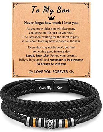 PINKDODO Lederarmband mit Aufschrift To My Son Grandson Nephew Dad Geburtstag Weihnachten Geschenke für Teenager Jungen, 20 cm, Leder, Kein Edelstein