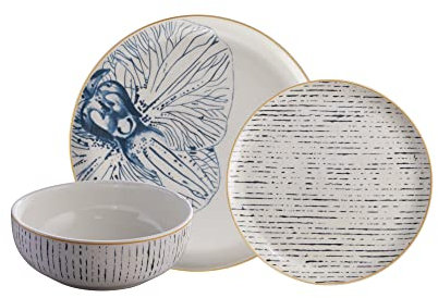 Corona Geschirr Set 12 - teilig Steingut | Cattleya Orchidee | Set de Vajilla 4 puestos | 12 Stücke | Ceramica