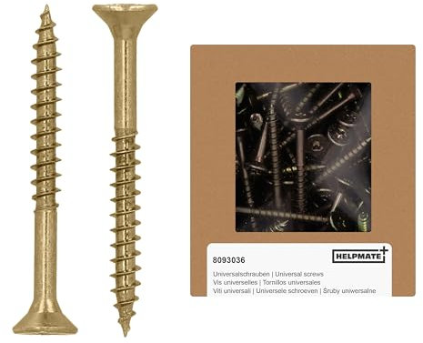 HELPMATE - Vis universelles tête fraisée 5x50 passivées jaune - 125 vis à bois avec entraînement en T et filetage partiel - Boulons pour panneaux de particules pour l'intérieur & l'extérieur protégé