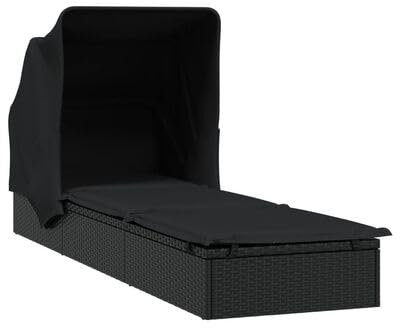 Festnight Sonnenliege mit Faltdach Gartenliege Rattan Garten Liegestuhl Relaxliege Liege Outdoor Polyrattan